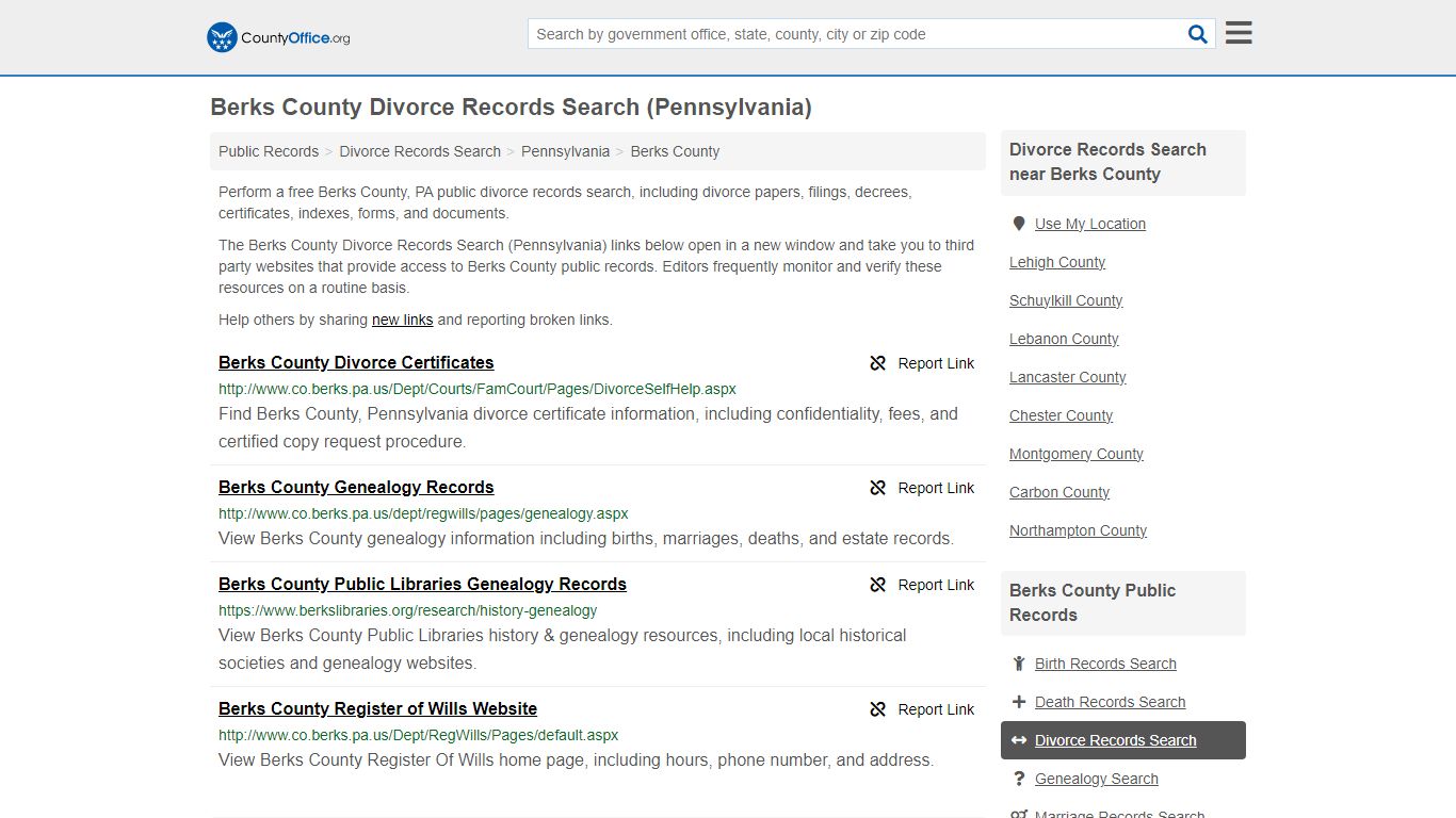 Berks County Divorce Records Search (Pennsylvania) - County Office