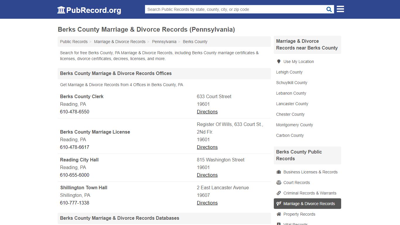 Berks County Marriage & Divorce Records (Pennsylvania)